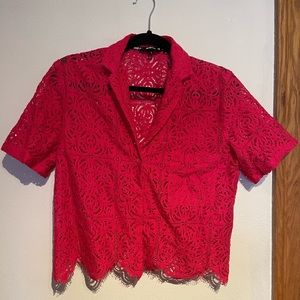 Desigual Lace button down top with collar. Hot pink in color. Like new.